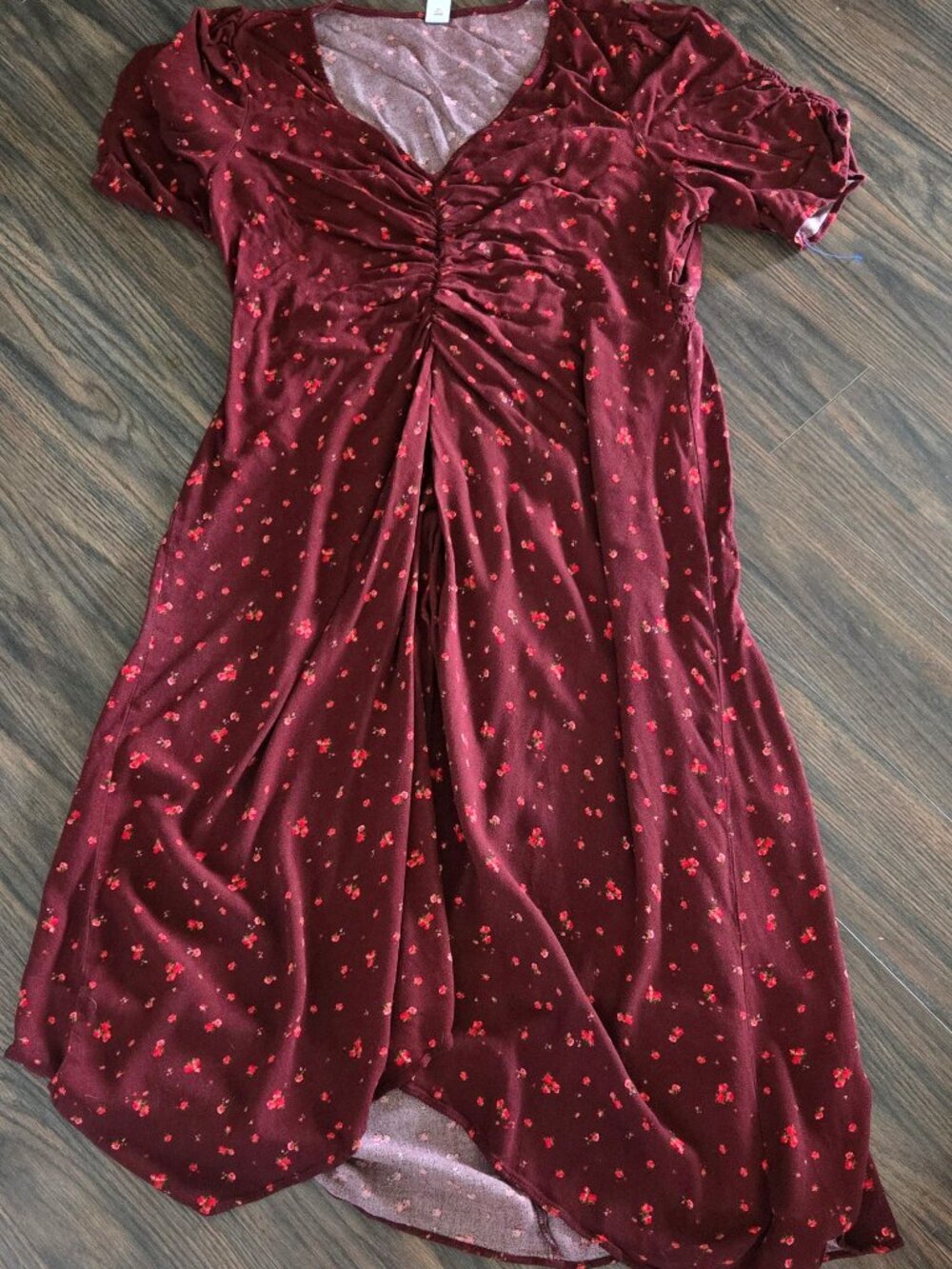 OLD NAVY Boho/Peasant Style 100% Rayon Burgundy Floral Maxi Dress SIZE XL